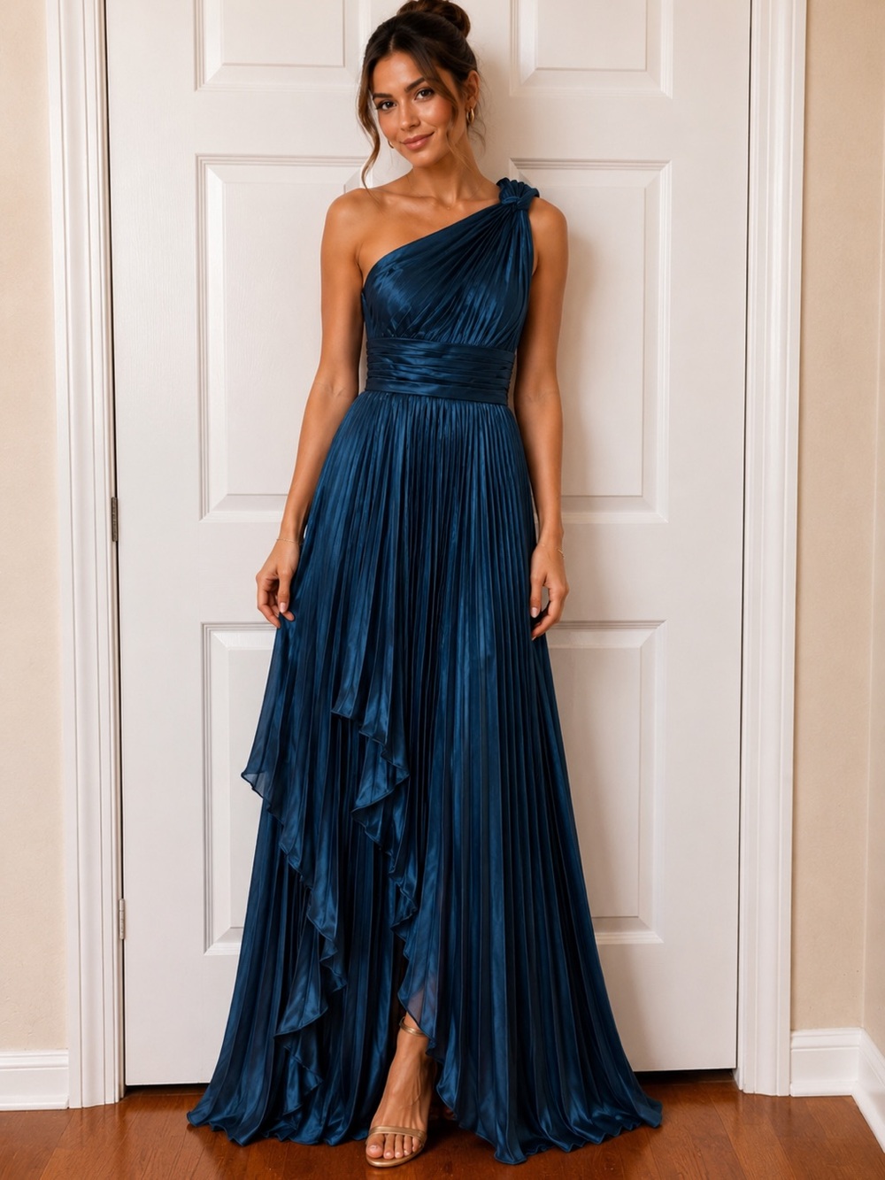 One-Shoulder Teal Pleated Evening Dress (I have all colors and styles and sizes